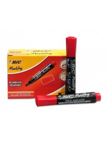 MARCADOR PERMANENTE BIC MARKING CHATO ROJO x12