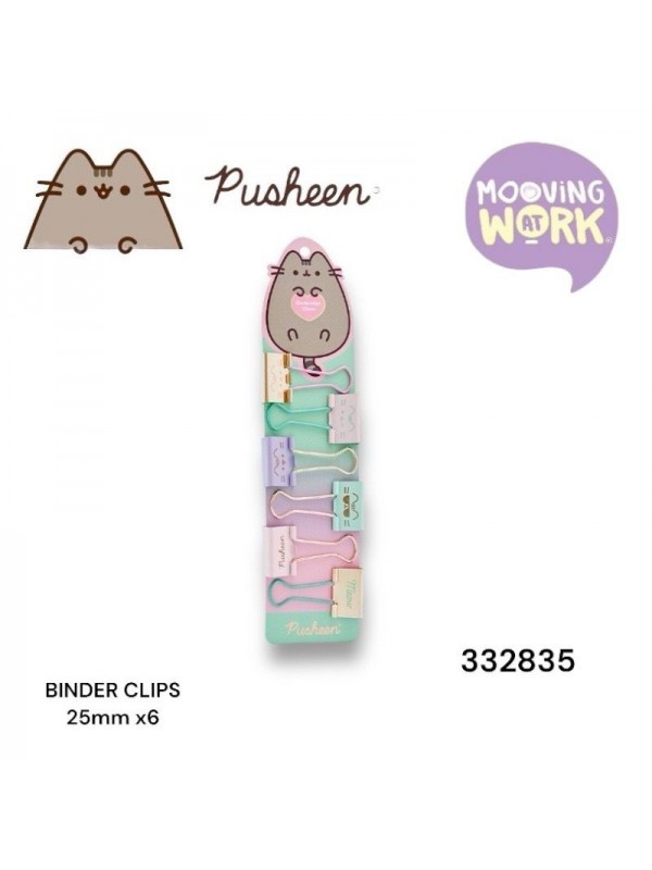 BINDER CLIPS 25MM x6 PUSHEEN MOOVING