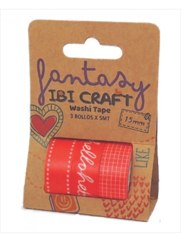 WASHI TAPE x3 ROLLOS x5M RED  IBI CRAFT