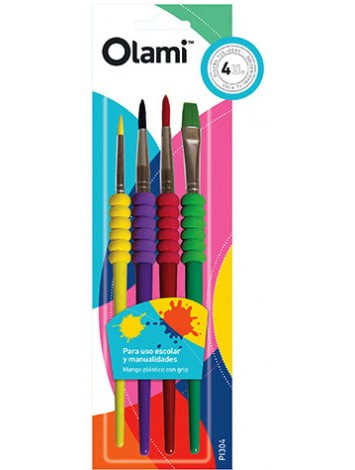 x4 PINCELES OLAMI CON GRIP COLOR BLISTER