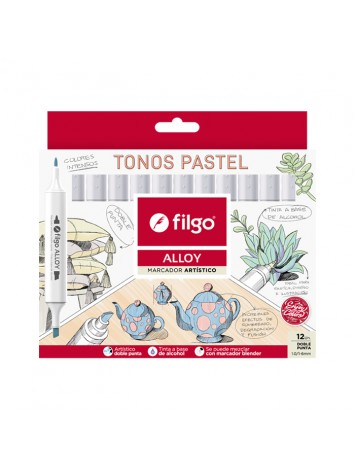 MARCADOR FILGO DOBLE PUNTA ALLOY PASTEL x12 SURTIDOS