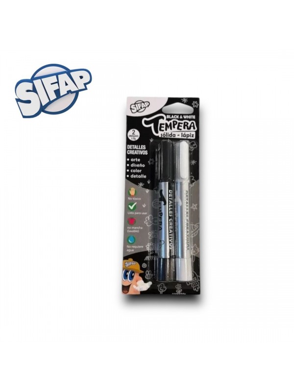 TEMPERA SOLIDA LAPIZ BLISTER x2 BLANCO / NEGRO SIFAP