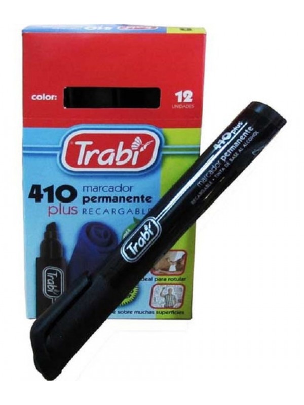 MARCADOR PERMANENTE 410 PUNTA CHANFLEADA TRABI NEGRO x12